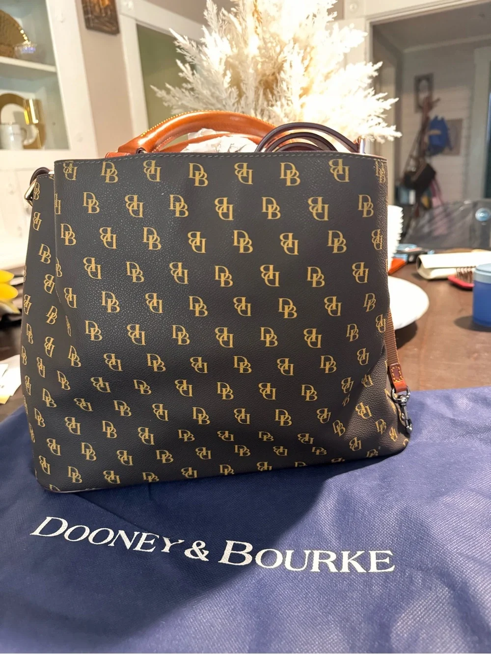 Dooney & Bourke Brown Satchel with Tan Leather Trim
